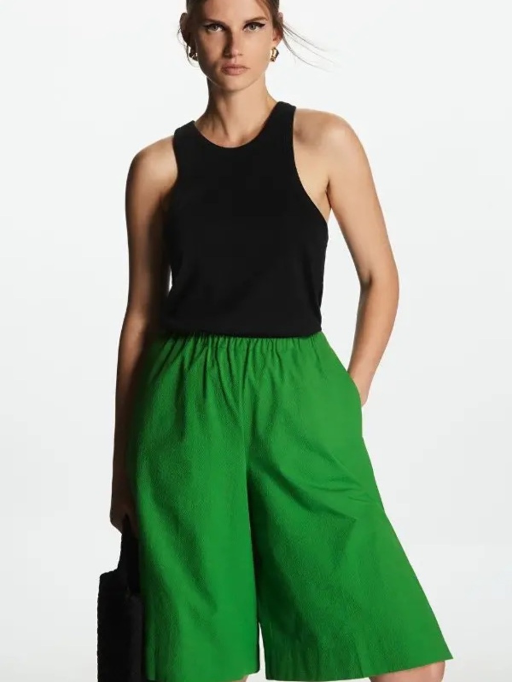 COS Green Elasticated Wide-Leg Bermuda Shorts / Culottes - Size 4